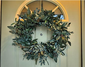 front door wreath, greenery wreath, all seasons wreath, new home gift, gift for her, spring summer wreath, everyday wreath, farmhouse decor
