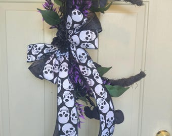 Crescent Moon Wreath with eucalyptus | Gothic Floral Door Hanger | Witchy Celestial Wall Decor | Moon Phase Grapevine Wreath | Handmade
