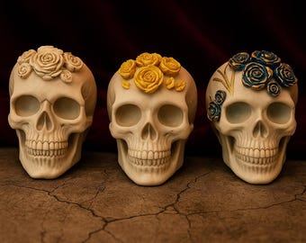 skull figurine, home decor, concrete skull, spooky season, Halloween decor, skull shelf decor, Halloween year round, skull decor, gift