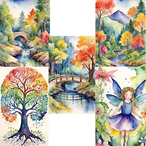 Waldorf Style Watercolor Art – Set of 5 (Instant Download)