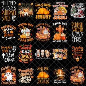 Pumpkin Spice and Jesus Christ PNG Bundle, Fall Christian Sublimation, Faith Coffee PNG, Religious Autumn Shirt Design, Digital Download