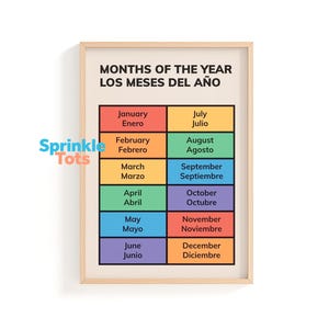 Bilingual Spanish English Months of the Year Poster | Printable Calendar Chart | Kids Educational Wall Art for Classroom or Home