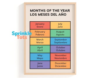 Bilingual Spanish English Months of the Year Poster | Printable Calendar Chart | Kids Educational Wall Art for Classroom or Home
