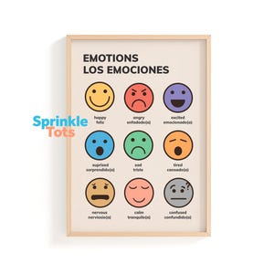 Bilingual Spanish English Emotions Poster | Feelings Chart Printable for Kids | Emotional Learning Wall Art