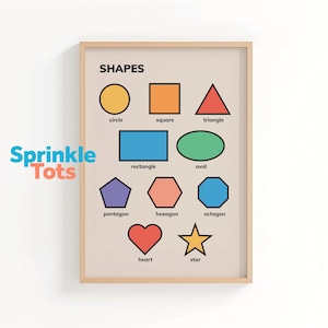 Printable Shapes Poster for Kids, Preschool Learning Chart, Educational Classroom Playroom Wall Art, Nursery and Homeschool Decor