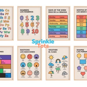 8 Bilingual Spanish Educational Poster, Spanish Learning Posters,  Digital Download | Printable Educational Wall Art for Kids
