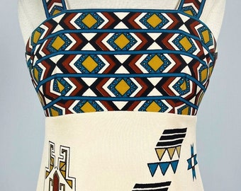 ALFRED SHAHEEN Amazing Southwest Tribal Aztec Sun Dress Maxi Dress Sz 10 Excellent Condition