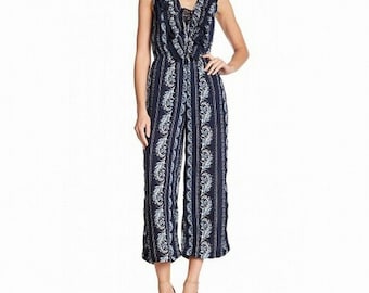 Border Print Ruffled JUMPSUIT/ Underarm Zip, Mid Calf Length, Size Medium/ Romeo & Juliet Couture - Cruise Vacation Party