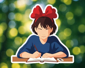 Kiki's Delivery Service Sticker | Journaling Kiki | Studio Ghibli Vinyl Decal | Waterproof Anime Sticker | Laptop Decal