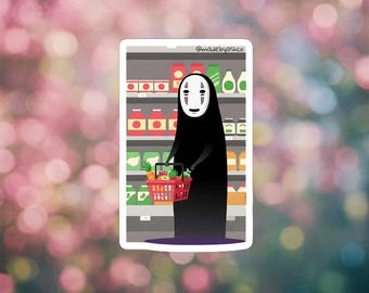 Spirited Away No Face Sticker | Ghibli Anime Shopping Decal | Waterproof Matte Vinyl for Laptop, Water Bottle