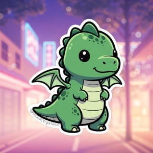 Cute Green Dragon Sticker | Waterproof Vinyl Decal | Fantasy Creature Art