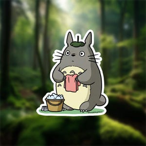 Totoro Doing Laundry Sticker | 2.5&quot; Waterproof Vinyl Decal | Studio Ghibli Anime Sticker | Cute Car Sticker | Totoro Gift