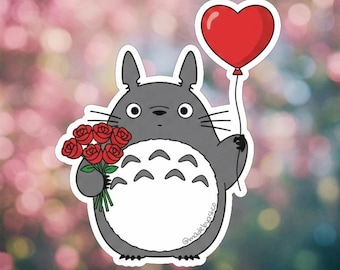 Pegatina de Totoro para San Valentín / Vinilo impermeable / Regalo inspirado en Studio Ghibli / Bonita pegatina multiusos con estética de anime