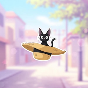 Adesivo Jiji - Kiki - Consegne a domicilio - Gatto Ghibli con cappello - Vinile impermeabile