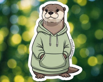Cute Otter in Hoodie Sticker - Waterproof Vinyl Decal - Animal Lover Gift - Laptop Sticker - Aesthetic Sticker