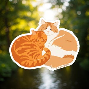 Zwei kuschelnde Katzen Vinyl Aufkleber | Orange getigerte Katze | Wasserfester Vinyl-Aufkleber | Laptop, Wasserflasche, Planer-Aufkleber | Niedliches Katzen Geschenk