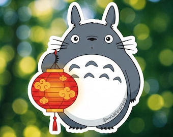 Pegatina de Totoro del Año Nuevo Lunar / Regalo de Studio Ghibli / Vinilo impermeable / 6,35 cm
