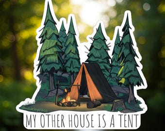 Campsite Tent Sticker - Forest Blue Prince Vinyl Decal | Waterproof Outdoor Adventure - "My Other House is a Tent"