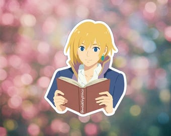 Howl's Moving Castle Sticker | Howl Reading Book | Waterproof Anime Decal | Ghibli Laptop Water Bottle Sticker