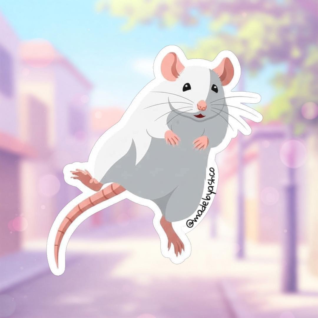 Sticker De Rata Colgada White Rat Sticker - Cute Jumping Rat Decal - Waterproof Vinyl Sticker ...