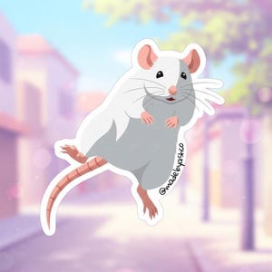 Weißer Ratten Aufkleber - Süßer springender Ratten Aufkleber - Wasserflasche, Laptop, Journal