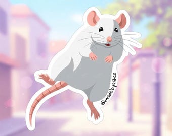 White Rat Sticker - Cute Jumping Rat Decal - Waterproof Vinyl Sticker for Laptop, Water Bottle, Journal