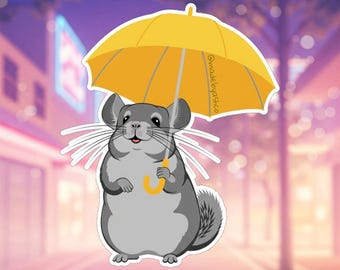 Cute Chinchilla Umbrella Sticker - Weatherproof Vinyl Decal - Laptop, Water Bottle, Planner Sticker - Gift for Chinchilla Lovers