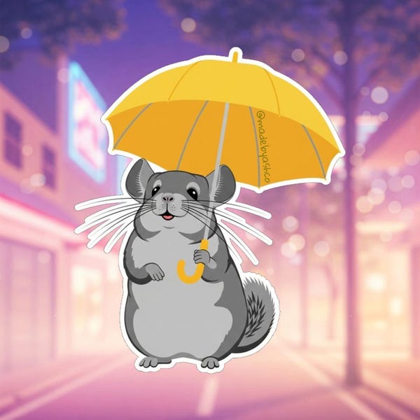 Cute Chinchilla Umbrella Sticker - Weatherproof Vinyl Decal - Laptop, Water Bottle, Planner Sticker - Gift for Chinchilla Lovers