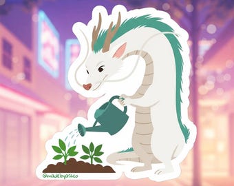 Spirited Away Haku Sticker | Cute Dragon Watering Plants | Waterproof Matte Vinyl Decal | Anime Gift | Gardening Sticker