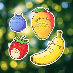 Feuille d'autocollants Totoro Mangue Banane Fraise | Stickers Nourriture Anime | Sticker imperméable à l'eau | Art inspiré de Ghibli