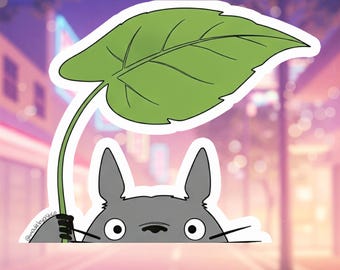 Studio Ghibli Totoro Leaf Peeker Waterproof Sticker | Anime Car Decal | Vinyl Decal | Cute Gift for Anime Fans | Laptop, Water Bottle