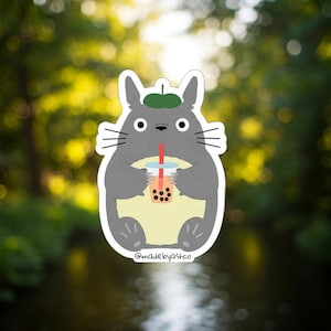 Totoro Bubble Tea Sticker | Cute Anime Boba Vinyl Decal | 2.5" Waterproof Matte | Studio Ghibli Inspired Laptop Sticker