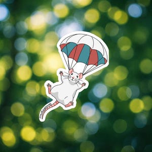Fallschirmspringende Ratte Sticker | 6,5 cm Wasserdichter Matter Aufkleber | Lustiger Tieraufkleber für Laptop, Wasserflasche | Haustier-Ratte Geschenk