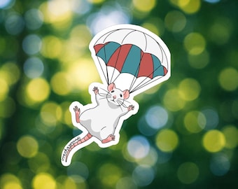 Skydiving Rat Sticker | 2.5" Waterproof Matte Decal | Funny Animal Sticker for Laptop, Water Bottle | Pet Rat Gift