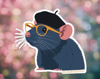 Cute Rat Sticker | French Beret | Waterproof Vinyl Decal | Animal Lover Gift | 2.5 Inch Sticker