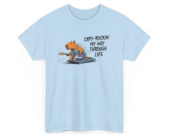 Rocker Capybara Tee | Aesthetic Animal T-Shirt for Capybara Lovers | Reading Capybara Design | Creative Graphic Tee | Gift for Animal Fans
