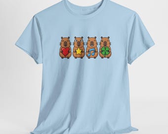 Capybara Pixel Art Tee | Aesthetic T-Shirt for Capybara Lovers | Four Cute Capybara Design | Creative Pixel Tee | Gift for Animal Fans