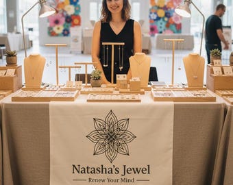 Custom Logo Table Runner for Vendor Booth, Waterproof Fabric Table Cover, Craft Fair Market Display for Small Business