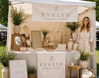 Custom Logo Table Runner, Fabric Vendor Sign, Market Display, Waterproof Polyester Canvas, Elegant Shop Decor, For Craft Fair