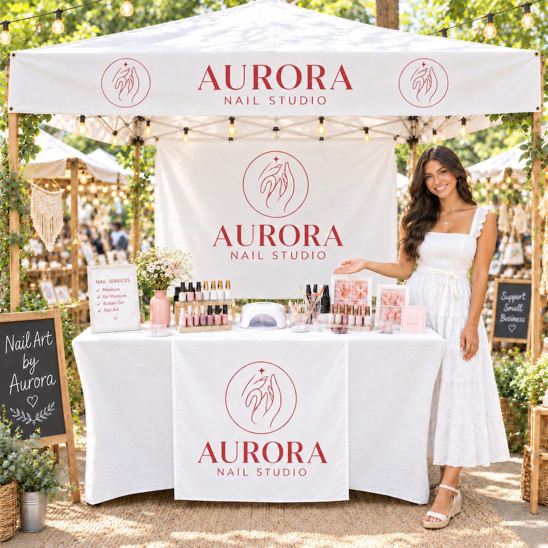 Custom Booth Small Custom Logo Table Runner, Personalized Vendor Booth Banner, Reusable ...