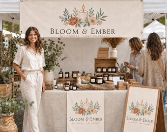Custom Logo Table Runner, Tent Banner, Candle Market Booth Display, Vendor Sign, Handmade Business Branding, Craft Fair Setup