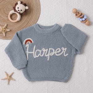 Personalization Baby Name Sweaters,Hand Embroidered Name Baby Sweaters,Unique Baby Sweater,Baby Boy/Girl Name Sweater,Birthday Gift for Baby