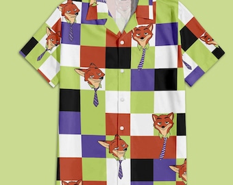 Zootopia Nick Wilde Hawaiian Button Up Shirt, Disney Zootopia Hawaiian Shirt, Disney Button Down Shirt, Zootopia Disney Trip Shirt Gift