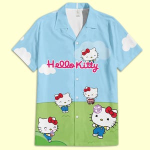 Cute Kitty Hawaiian Shirt, Hello Kitten Shirt, Birthday Gift, Kawaii Christmas Gift Shirt