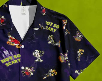 Musse Pigg Inte Så Läskig Hawaiiskjorta, Disney Musse Pigg och Vänner-skjorta, WDW Halloween-familjeskjorta, Disney-resa Familjematchande Outfits