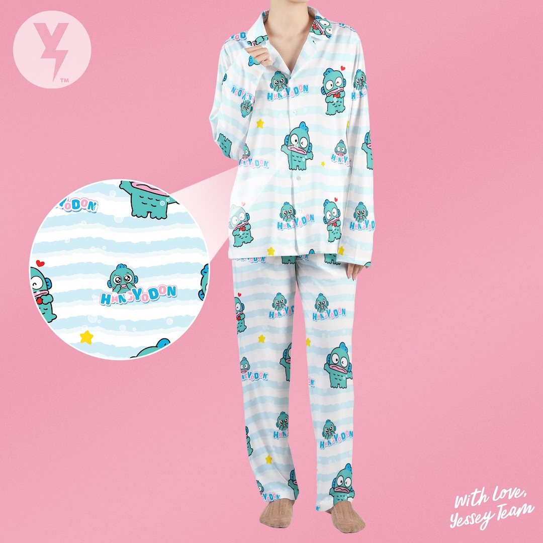 Little Blue Fish Pajamas Set, Japan Kawaii Sleepwear, Japan Character ...