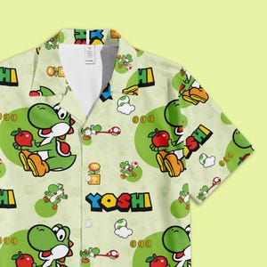 Yoshi Super Mario Hawaiian Shirt, Yoshi Mario Button Up Shirt, Yoshi Mushroom Kingdom Shirt, Universal Studio Trip Shirt