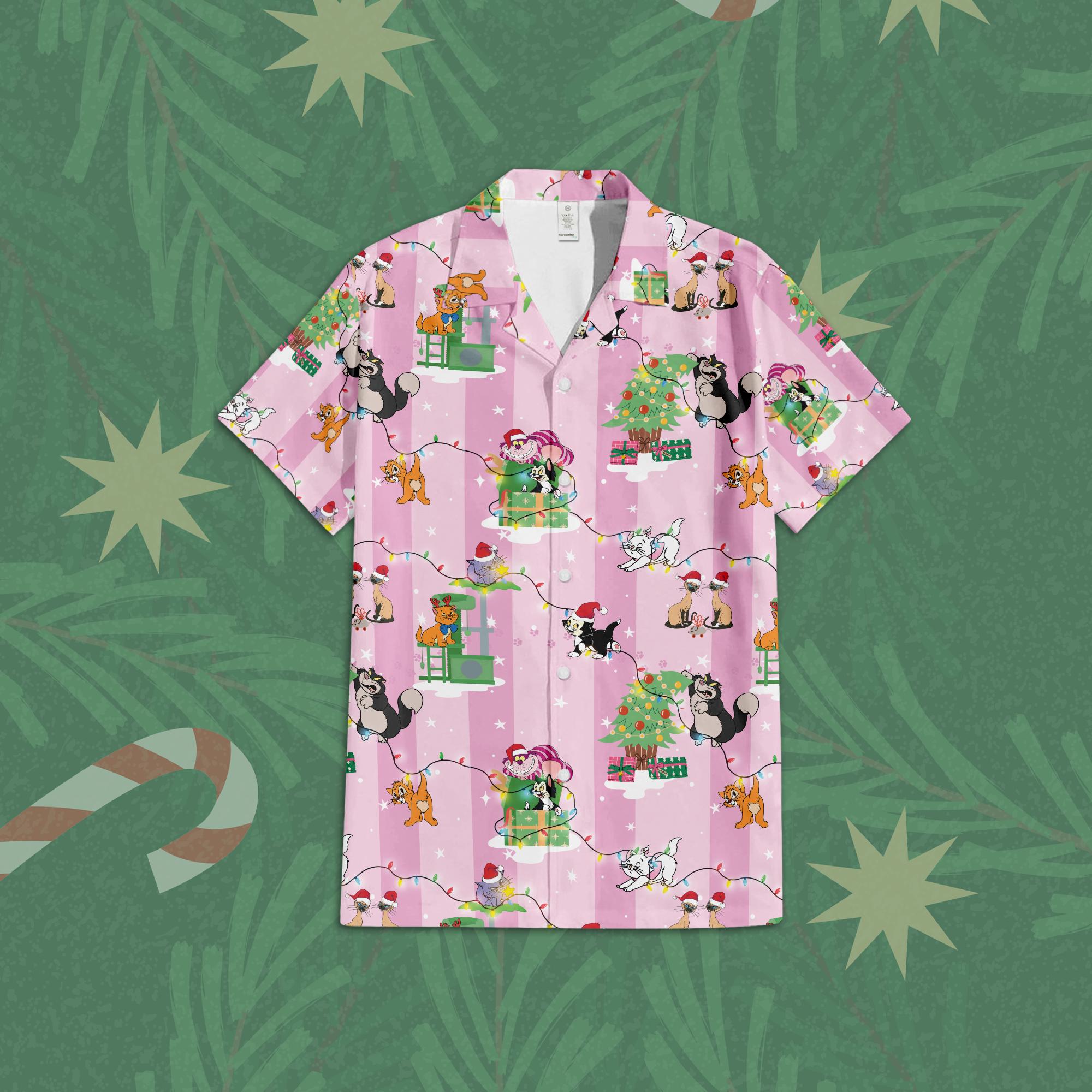 Discover Disney Cat Christmas Hawaiian Shirt, Disney Christmas Shirt, The Aristocats Marie, Figaro, Oliver and Lucifer, Cat Lover Shirt Xmas Gift