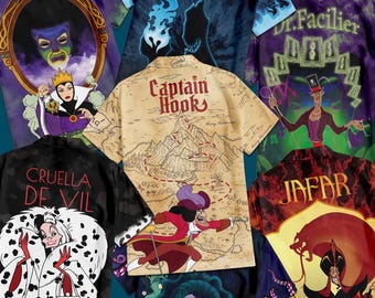 Disney Villains Matching team Hawaiian Shirt, Disney Villain Button Up Shirt, Maleficent Evil Queen Ursula Hades, Jafar, Dr Facilier Cruella