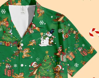 Disney Chip and Dale kerst Hawaiiaans shirt, Double Trouble Chip Dale kerstshirt, Disney Couple Christmas